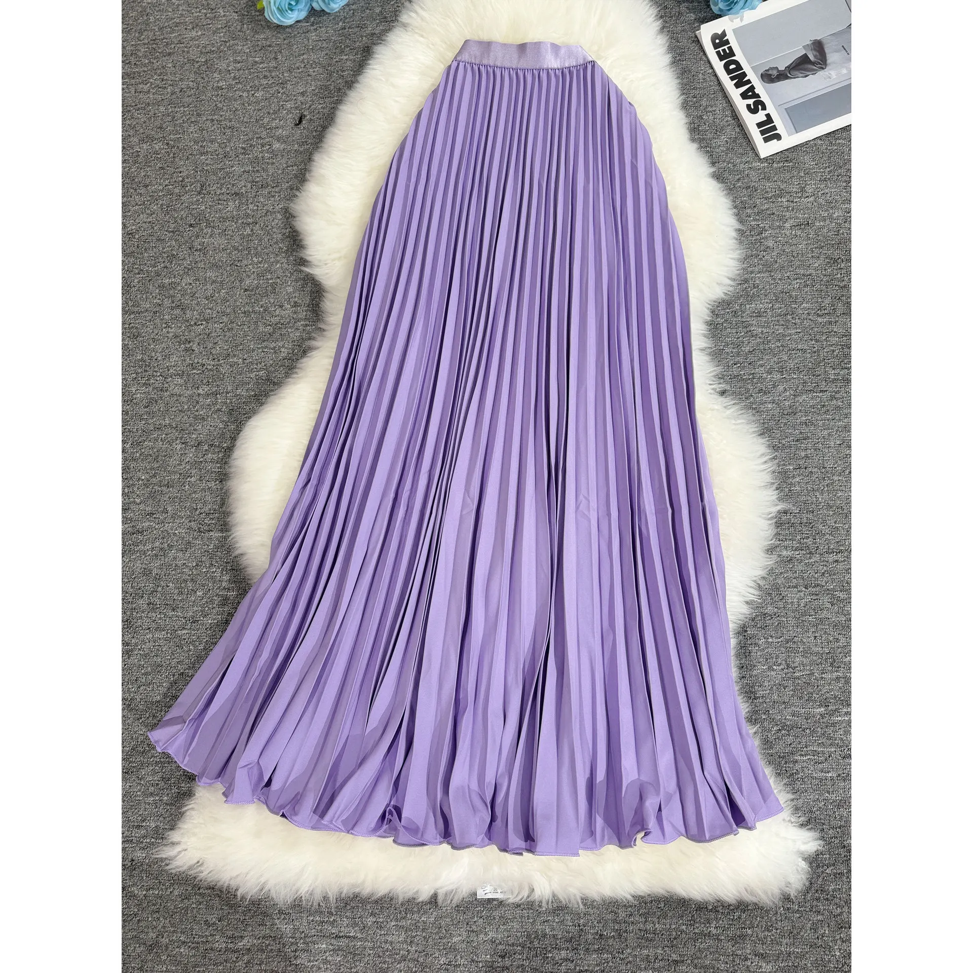 Women Skirts Pleated Skirt A Line Solid Ankle Length Elastic Empire Waist None Strech Loose Fit Casual Office Lady 2026 Spring