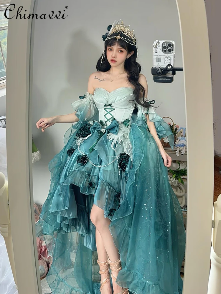 

Heavy Industry Birthday Party Jsk Dress 2025 Summer New Sweet Girl Lolita Gorgeous Ballet Style Trailing Fluffy Princess Dress