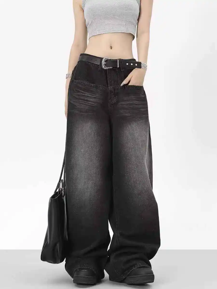 Femmes noir gothique Y2k Emo Baggy jean Harajuku Vintage petit ami Denim pantalon japonais années 2000 Style surdimensionné jean pantalon 2025