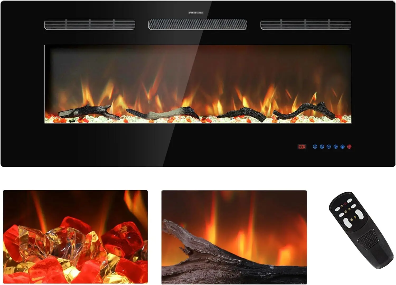 42 inches Electric Fireplace Inserts, Recessed and Wall Mounted Fireplace Heater, Linear Fireplace w/Thermostat, Remote