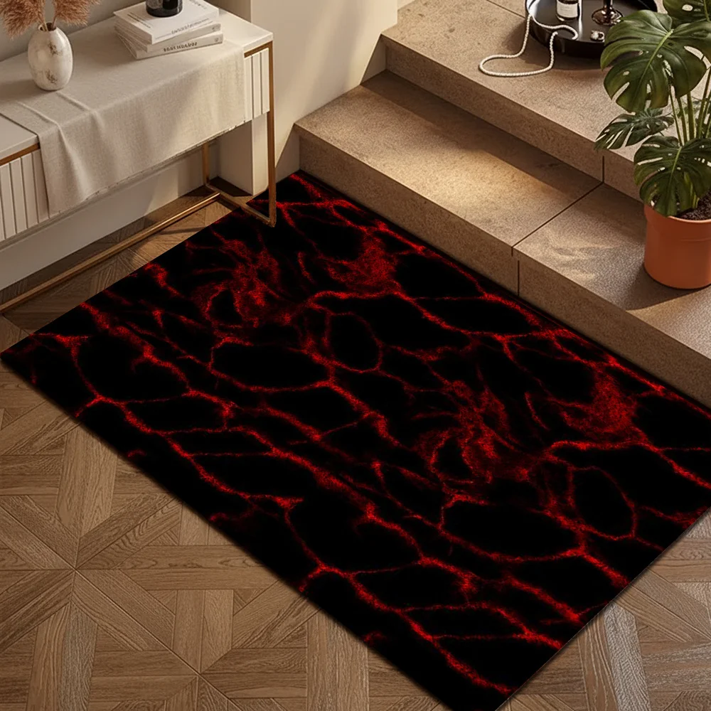 1pc Dark Red Crack Texture Abstract Art Velvet Rug, Non-Slip Decor Mat for Living Room, Dining Room, Bedroom, Kitchen Entryway