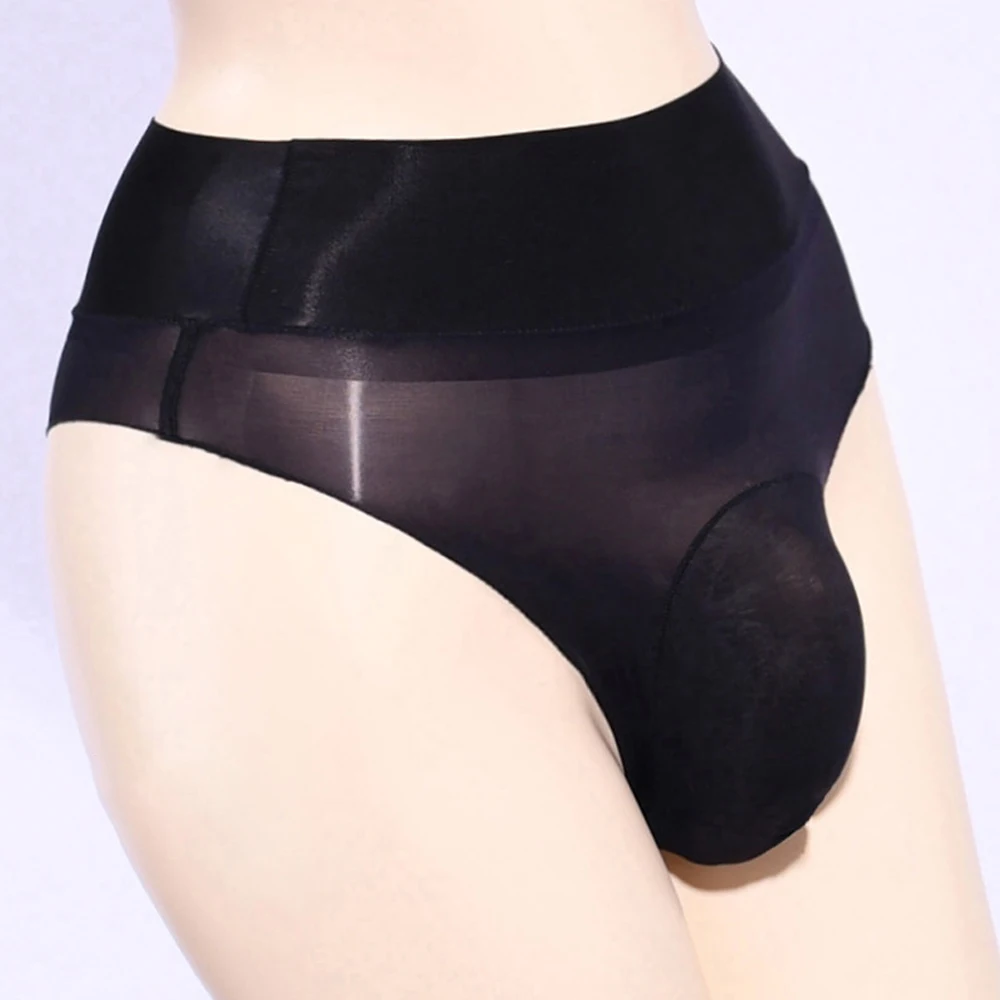 

Glossy Oily Shiny High Waist Pouch Panties Underwear Thong Briefs for Men with Sheer Fabric and Intriguing Look