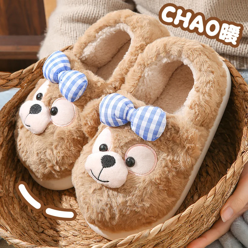 Disney Kawaii Chip 'n' Dale Animation Cartoon Winter Warm Cotton Slippers Two Home Shoe Gifts Kawaii Soft Cotton Shoes for Girls