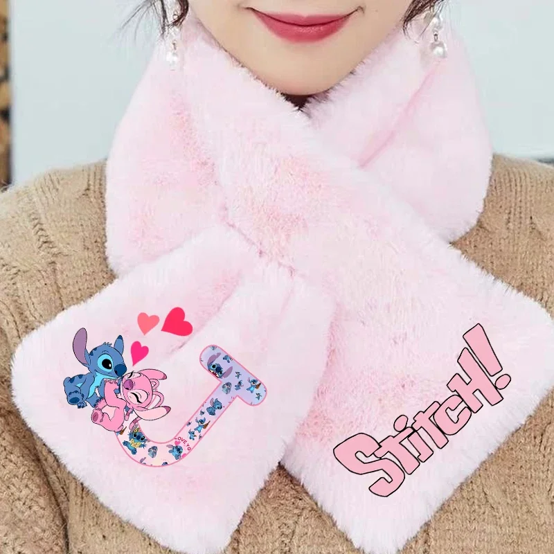 Stitch Disney Plush Scarf Winter Warm Cartoon Anime Letter A-Z Neck Scarve Thickened Scarf Stuffed Soft for Kids Birthday Gift