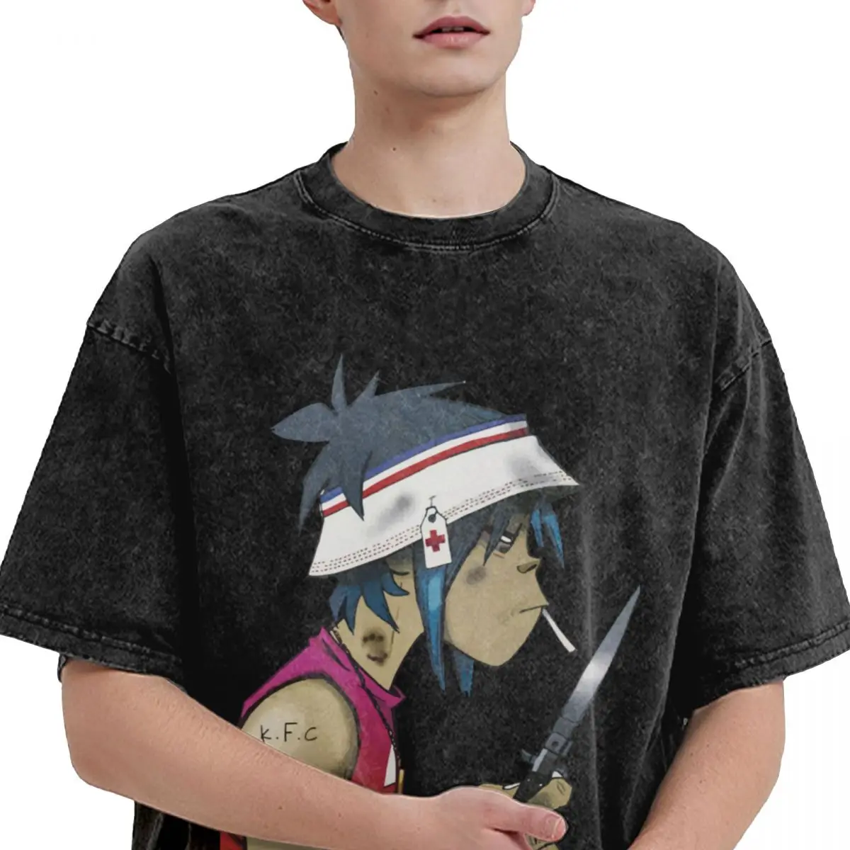 Music Band Gorillaz Smoking Washed T Shirts Streetwear Hip Hop Vintage T-Shirt Tees for Men Women Short Sleeve Harajuku Summer