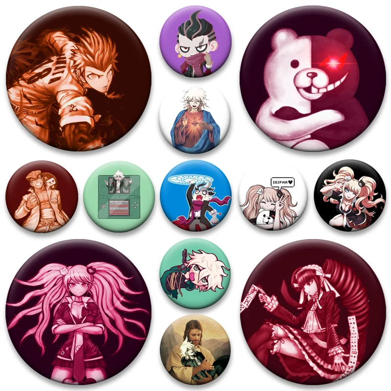 Monokuma, Naegi Makoto, Mondo Owada, Yasuhiro Taeko, Enoshima Junko, Insignias de dibujos animados, Exquisitos broches redondos, Pins del juego Danganronpa