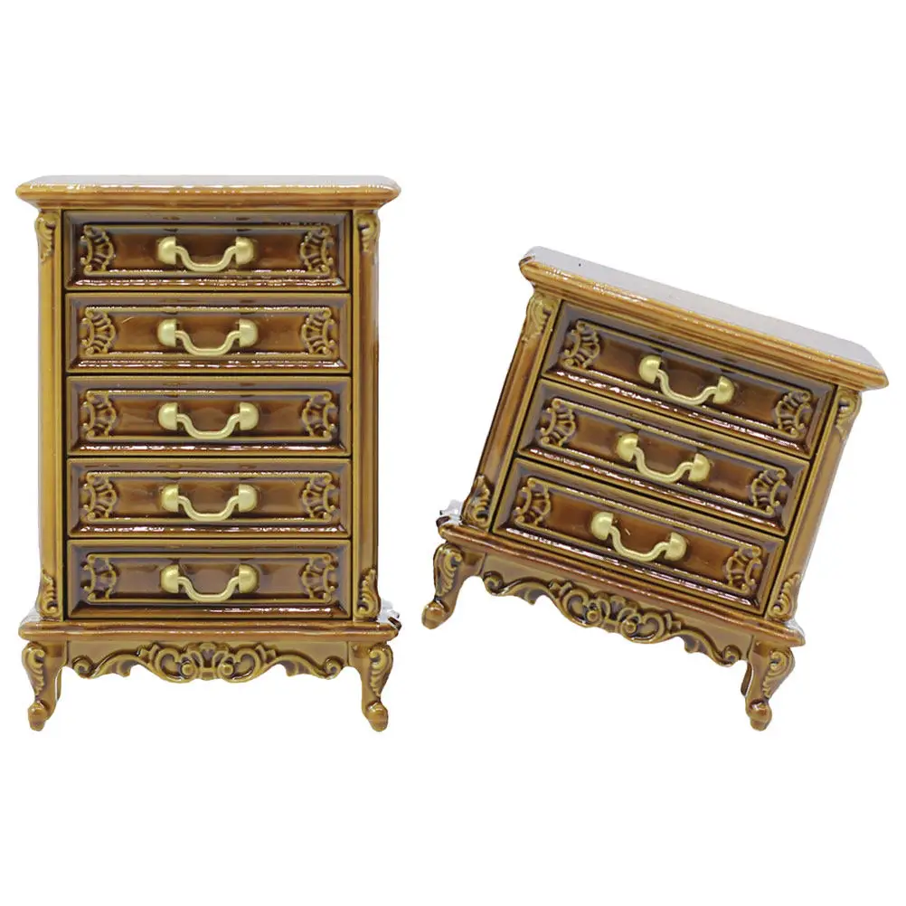 2Pcs Mini Cabinet Retro Style Plastic 1 16 Scale Miniature Bedroom Furniture Tiny House Bedside Table Accessories