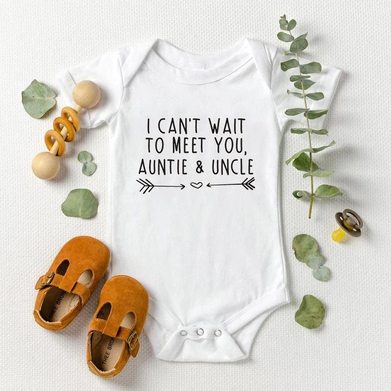 I Can't Wait to Meet You Auntie and Uncle Newborn Baby Girls Bodysuit Toddler Baby Boys Clothes Funny Newborn Rompers Outfit