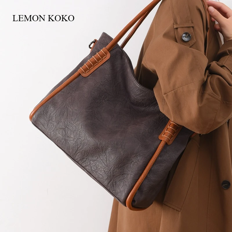 

LEMON KOKO Shoulder Bag Women's New Bag Large Capacity Tote Bag Niche Soft Leather Women's Bag Premium Commuter Bag