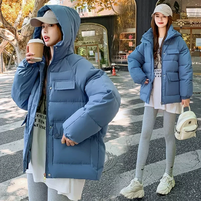 

Bread Tops Hooded Short Parkas Down Cotton Coat Women New Korean Thick Warm Chic Outwear Loose Autumn Winter 2022 Student Jacket