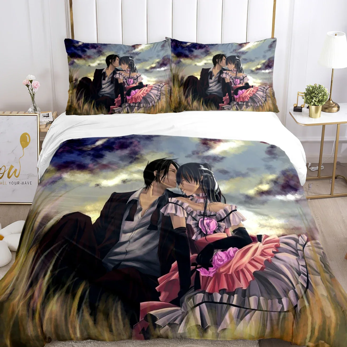 

Black Butler Duvet Cover Cartoon Comforter Bedding sets Soft Quilt Cover and Pillowcases for Teens Boys Single/Double/Queen/King