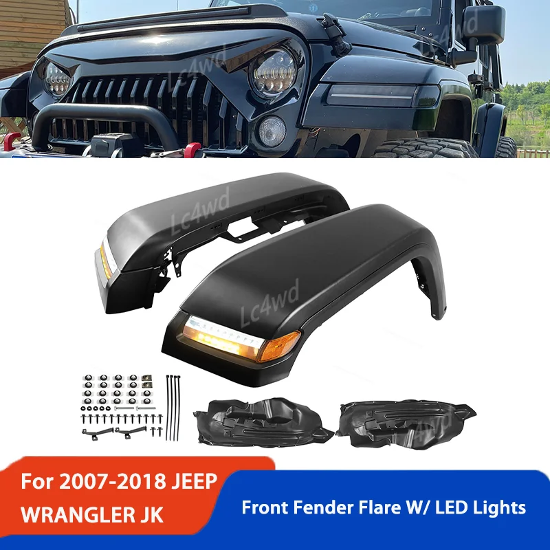 LC4WD 4x4 accesorios exteriores JK a JL guardabarros Flare mejora arco de rueda de llamarada de guardabarros delantero con LED para Jeep Wrangle JK 07-2018