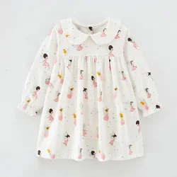 Baby Girl Clothes 100% Combed Cotton Princes Lolita Dresses 2024 Children's Clothing Kids Long Sleeve One-pieces Dress for Girls