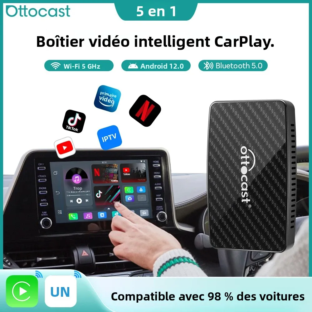Ottocast Play2Video Pro Ai Box adaptateur CarPlay Android Auto sans fil intégré Youtube Netflix IPTV pour voiture avec Carplay filaire