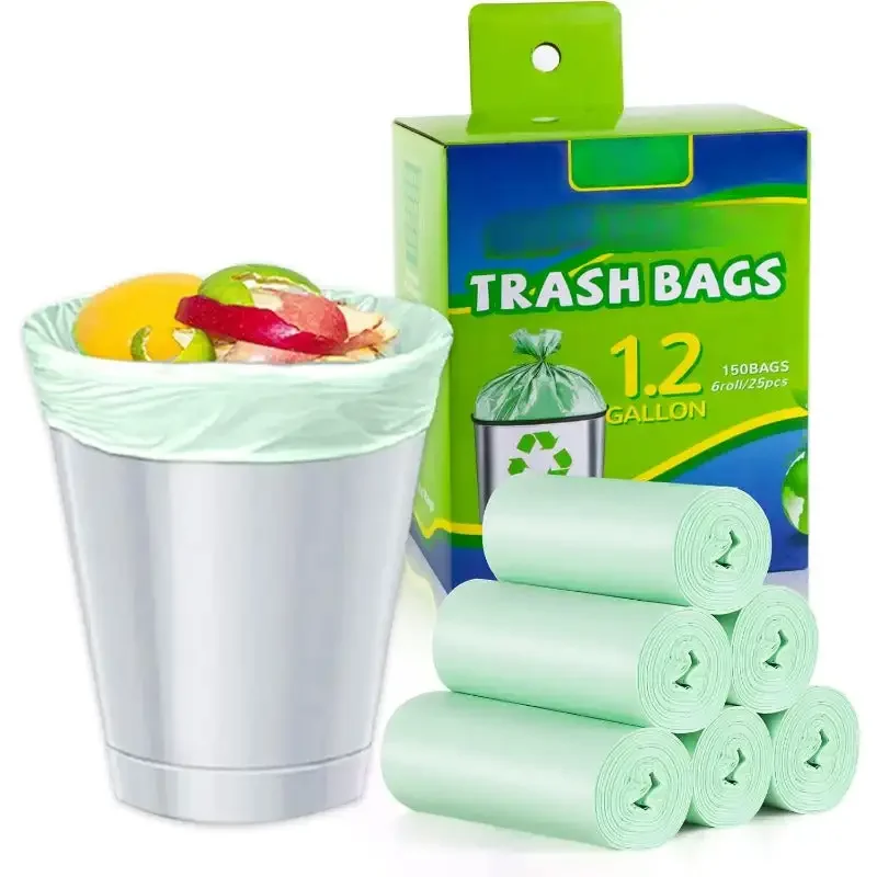 Bolsas de basura pequeñas de 1,2 galones, Mini bolsas de basura biodegradables para baño, aptas para botes de basura de 4,5 litros (150 recuentos, verde)