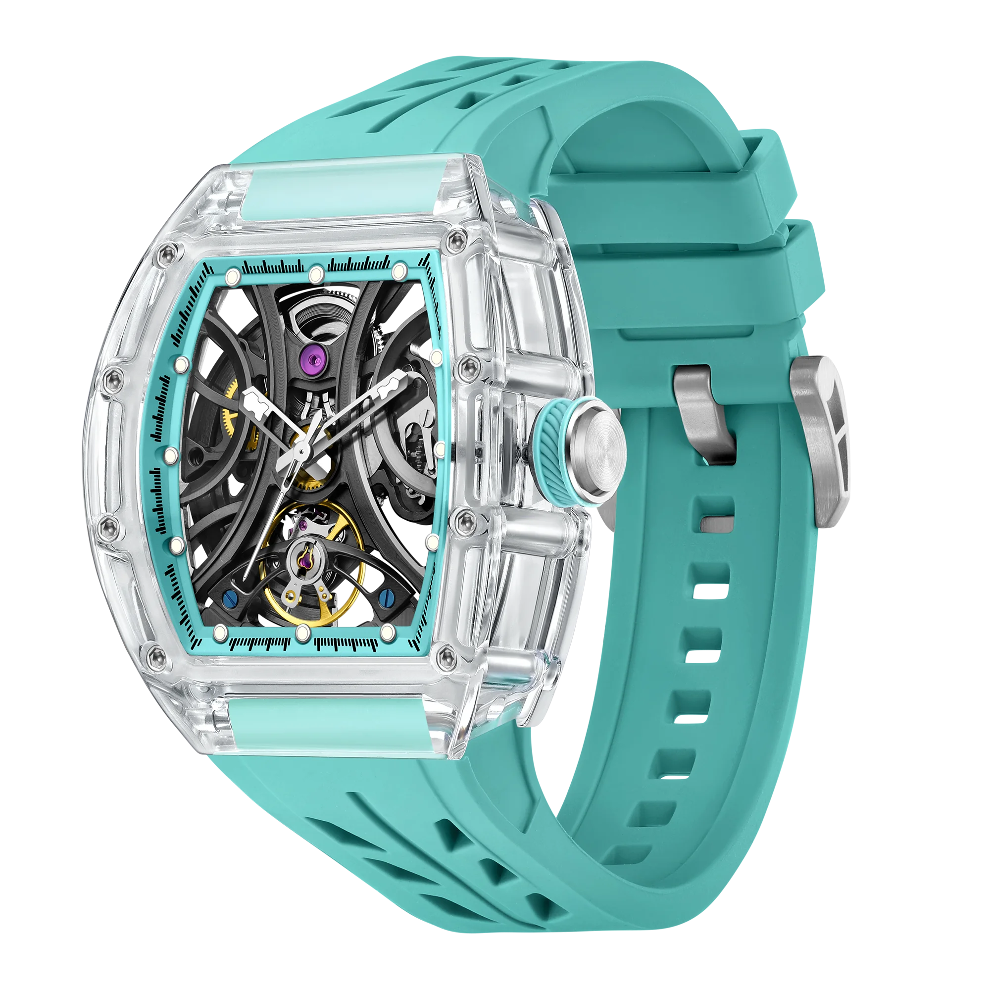Limited Edition Crystal Transparent Tonneau Mechanical Wristwatch Business Automatic Watch Hollow Watch Luminous Girlfriend Gift