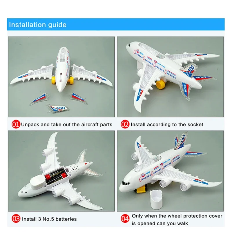 Jouet d'avion électronique avec musique, jouet d'avion lumineux, avion électrique détachable, pilote automatique, évitement automatique des obstacles