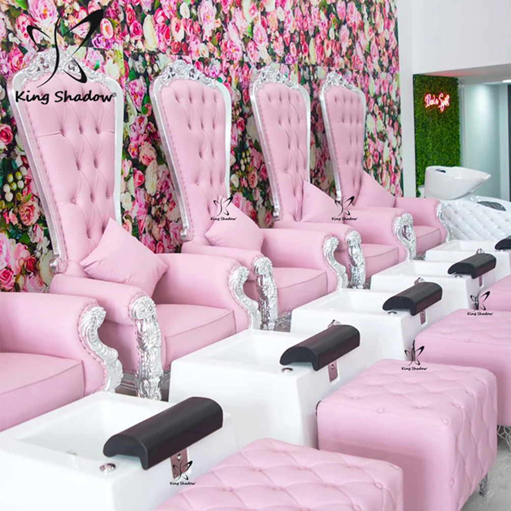 Hot selling beauty salon furniture whole set portable nail table pink throne chairs no plumbing pedicure spa chair