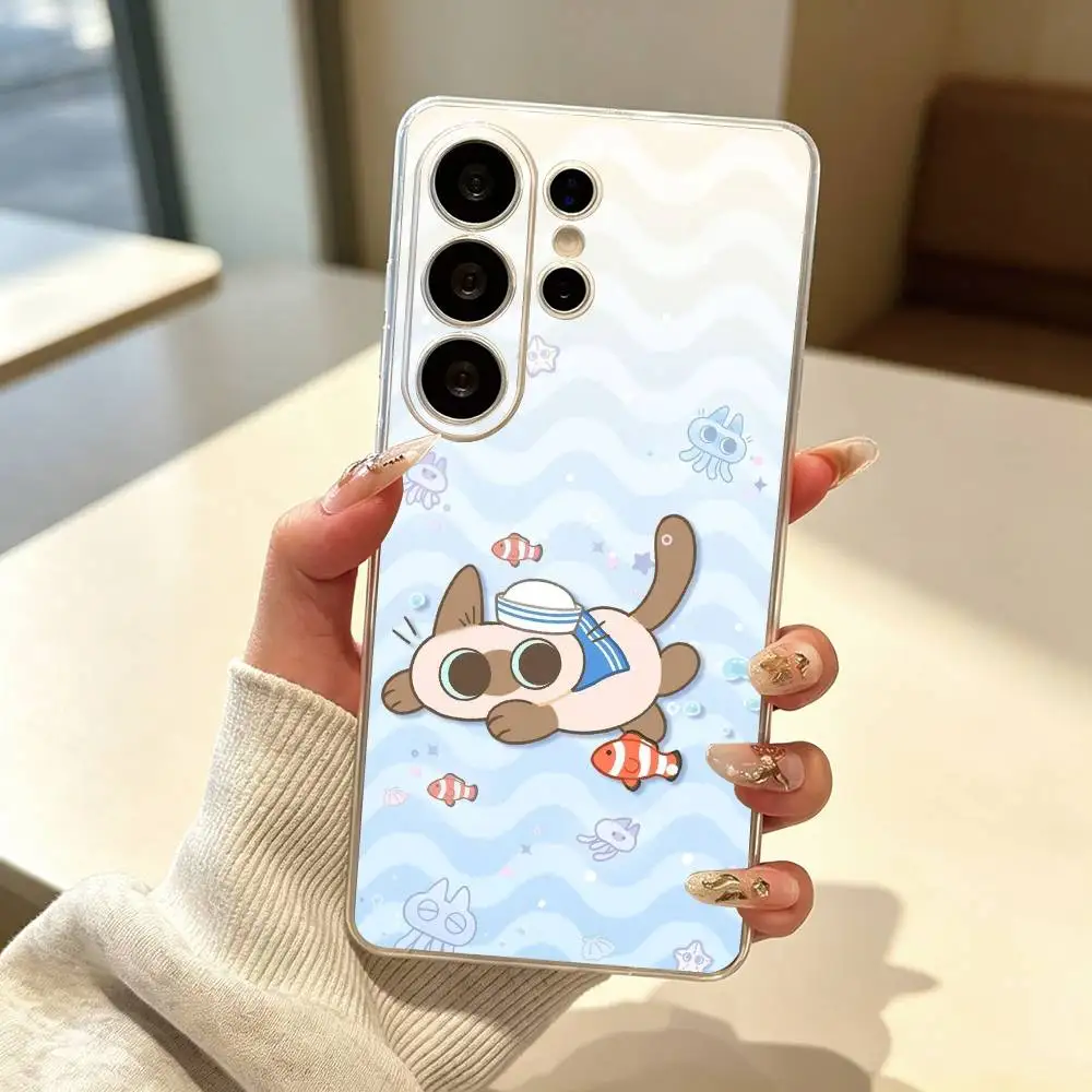 Cartoon Siamese Cat gift Phone Case For Samsung S25,S24,S21,S22,S23,S30,Ultra,S20,Plus,Fe Transparent Cover
