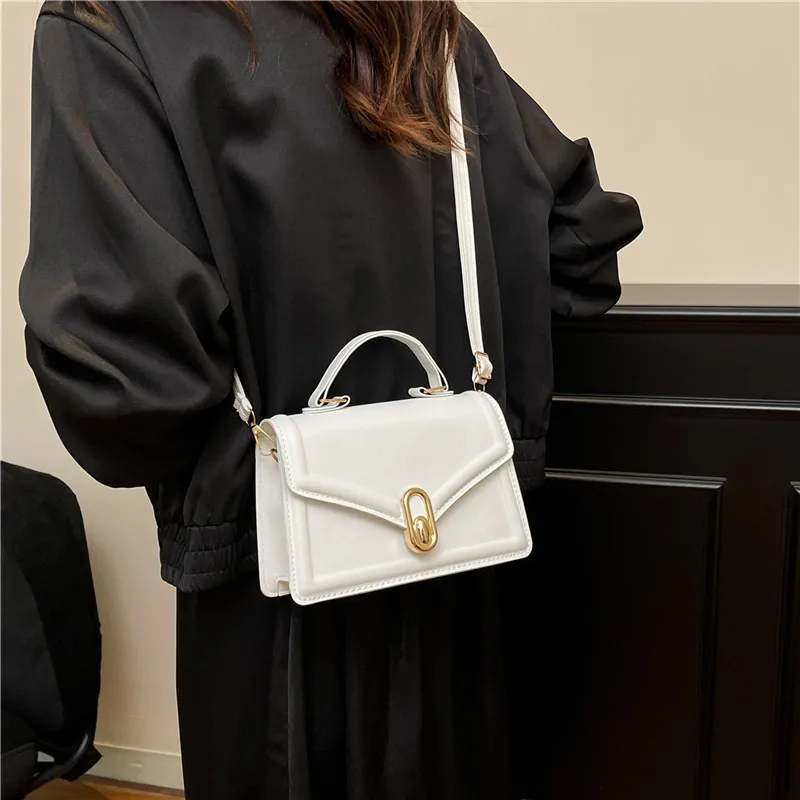 

2025 Summer New Solid Color Lock Tote Bag Womens Fashion Lightweight Spacious Square Shoulder Crossbody Purse Stylish Handbag