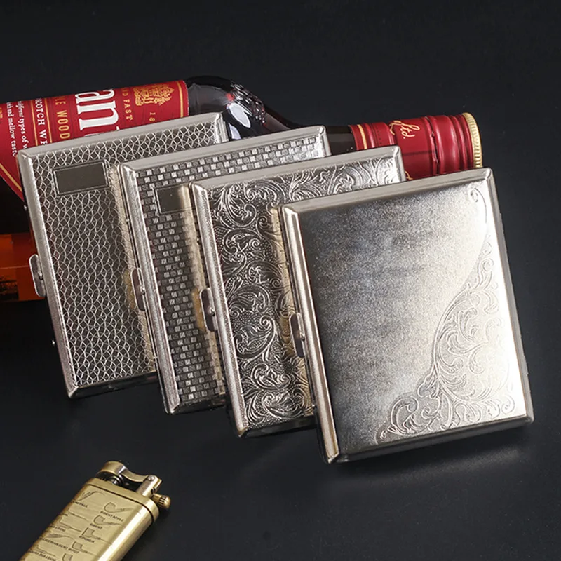 Portable Metal Cigarette Box Case Hold 18pcs Cigarettes Case Box Holder Container Engraved Cigarette Storage Box Case Gift