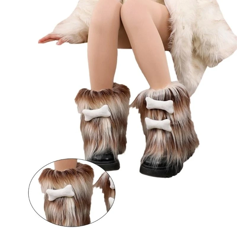 Women Japanese Furry Boot Cover Anime Bone Plush Leg Warmer Sock 15UB