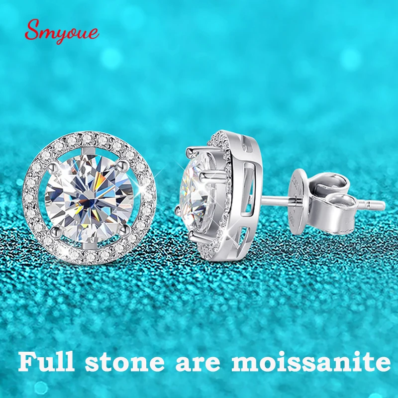 Smyoue 2CT Certyfikowane kolczyki sztyfty Moissanite dla kobiet Platynowe poszycie Sterling Silver Diamentowe kolczyki do uszu Ślubna biżuteria