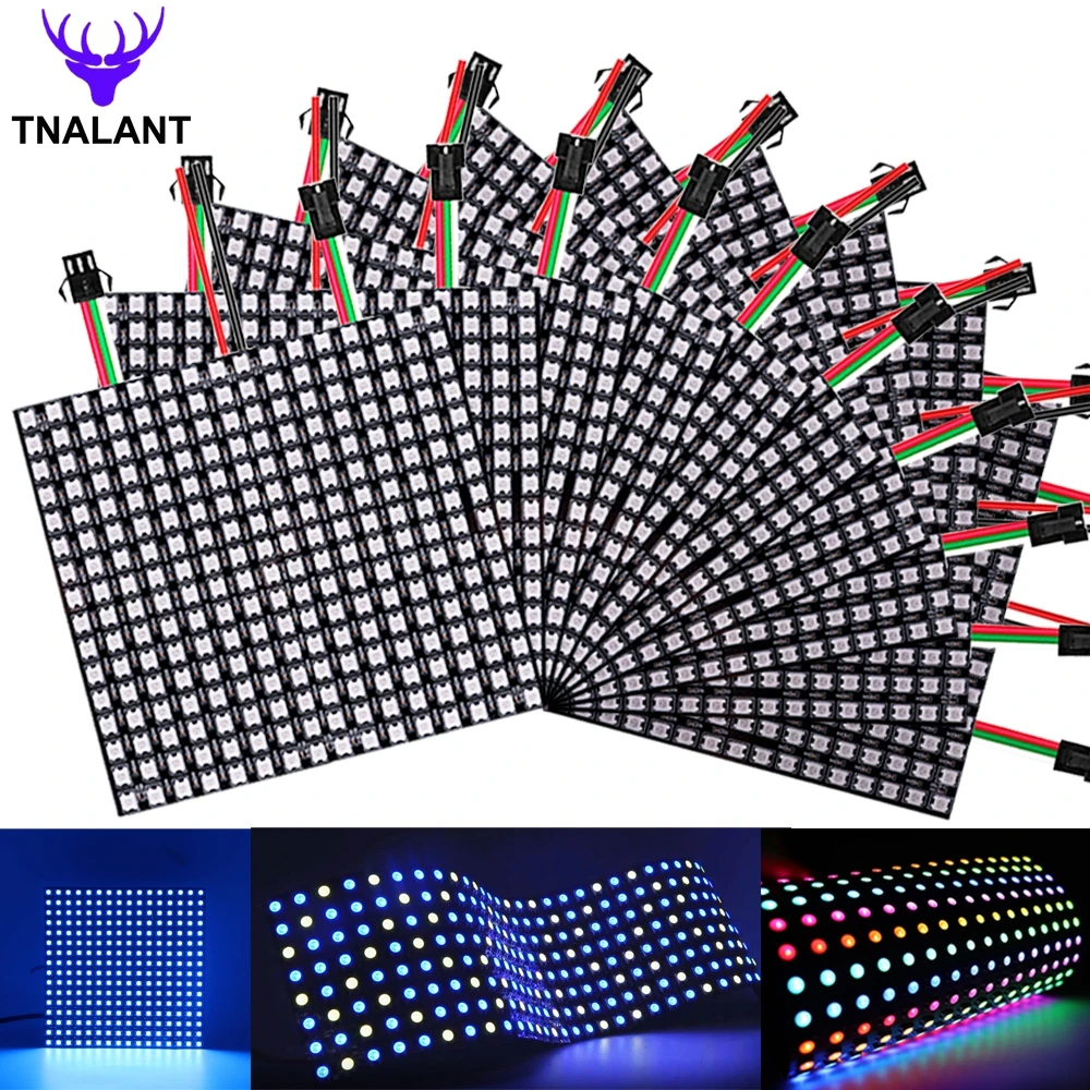 1~5Pcs WS2812B 8x8 16x16 RGB LED Digital Flexible Individually Addressable Panel Screen WS2812 8x32 Smart Pixel Module Matrix 5V