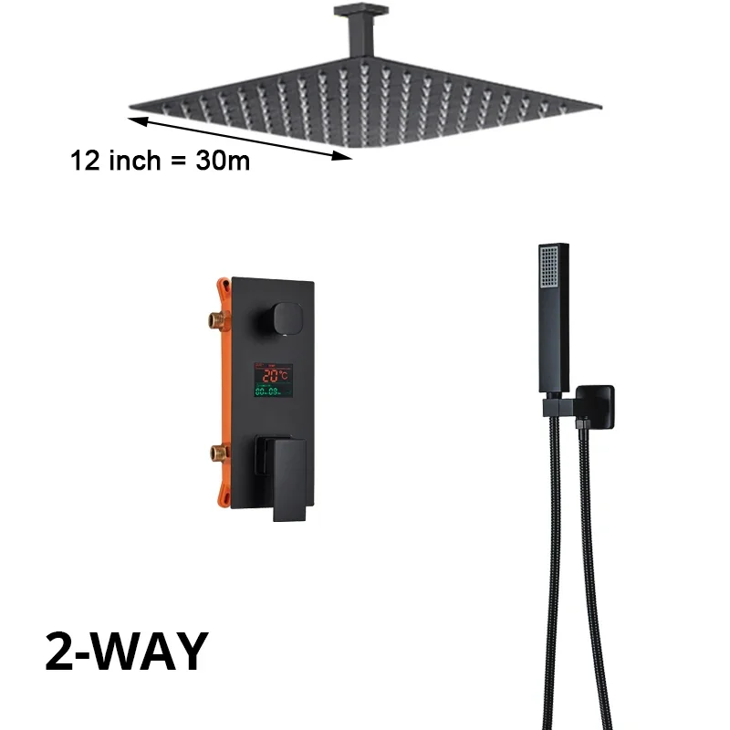 Luxury Bathroom Shower Faucet Digital Display Mixer Set Rainfall Shower Head 2-3-way Switch Function Bathtub Tap Spout