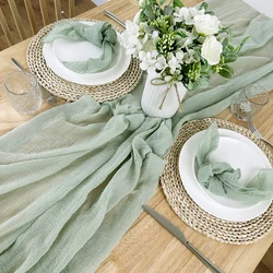 Cheesecloth Sage Green Table Runner Boho Tablecloth Gauze Fabric for Bridal Wedding Baby Shower Decor Valentines Birthday Party