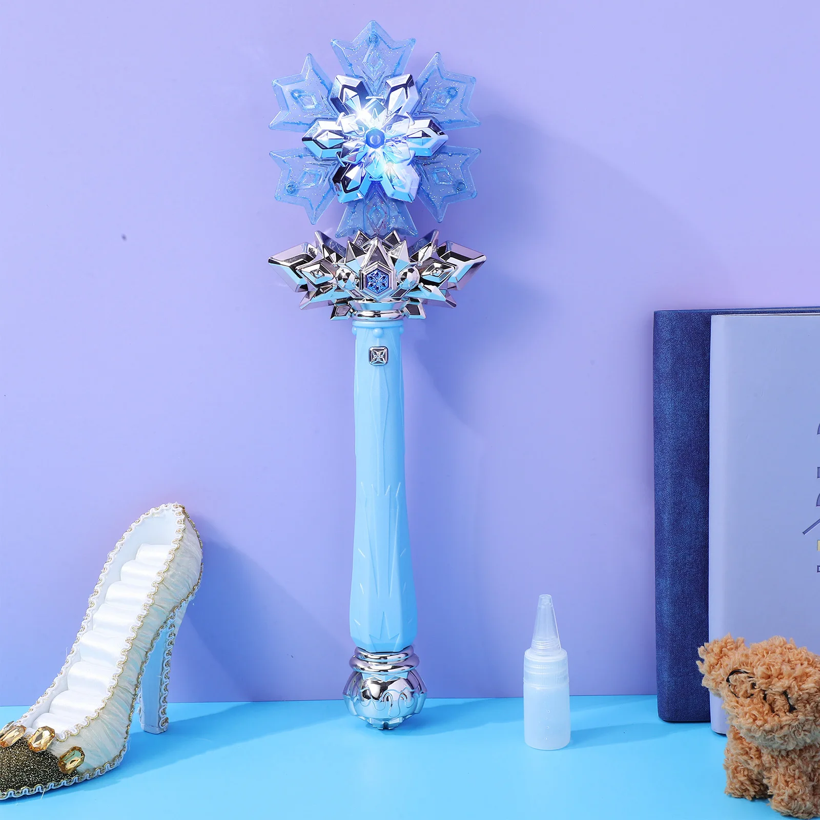 Bacchetta magica con fiocco di neve con musica giocattolo fata illuminata per i più piccoli Accessorio cosplay per le vacanze Mini bacchetta sensoriale Idea regalo per bambini