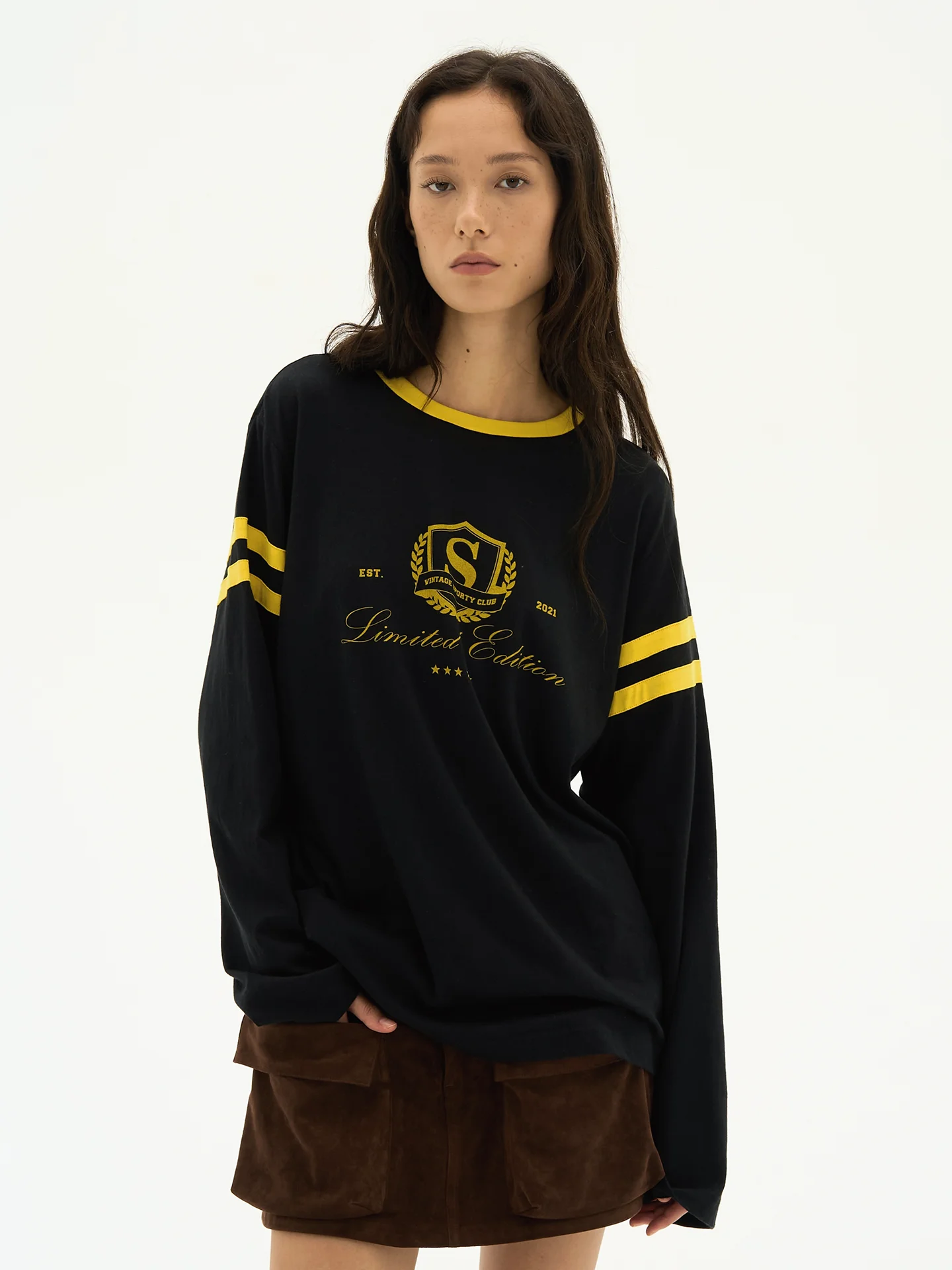 

Bla Long Sve T-irt Color Blo Letter Print Loose Fit Casual Sle Women's Cotton Tee Faionable College Sle Top