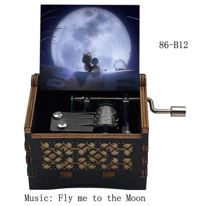 New Design Fly Me to The Moon Wooden Music Box 18 Note Color Printed Musical Birthday Gift Friends Classmates Party Decoration