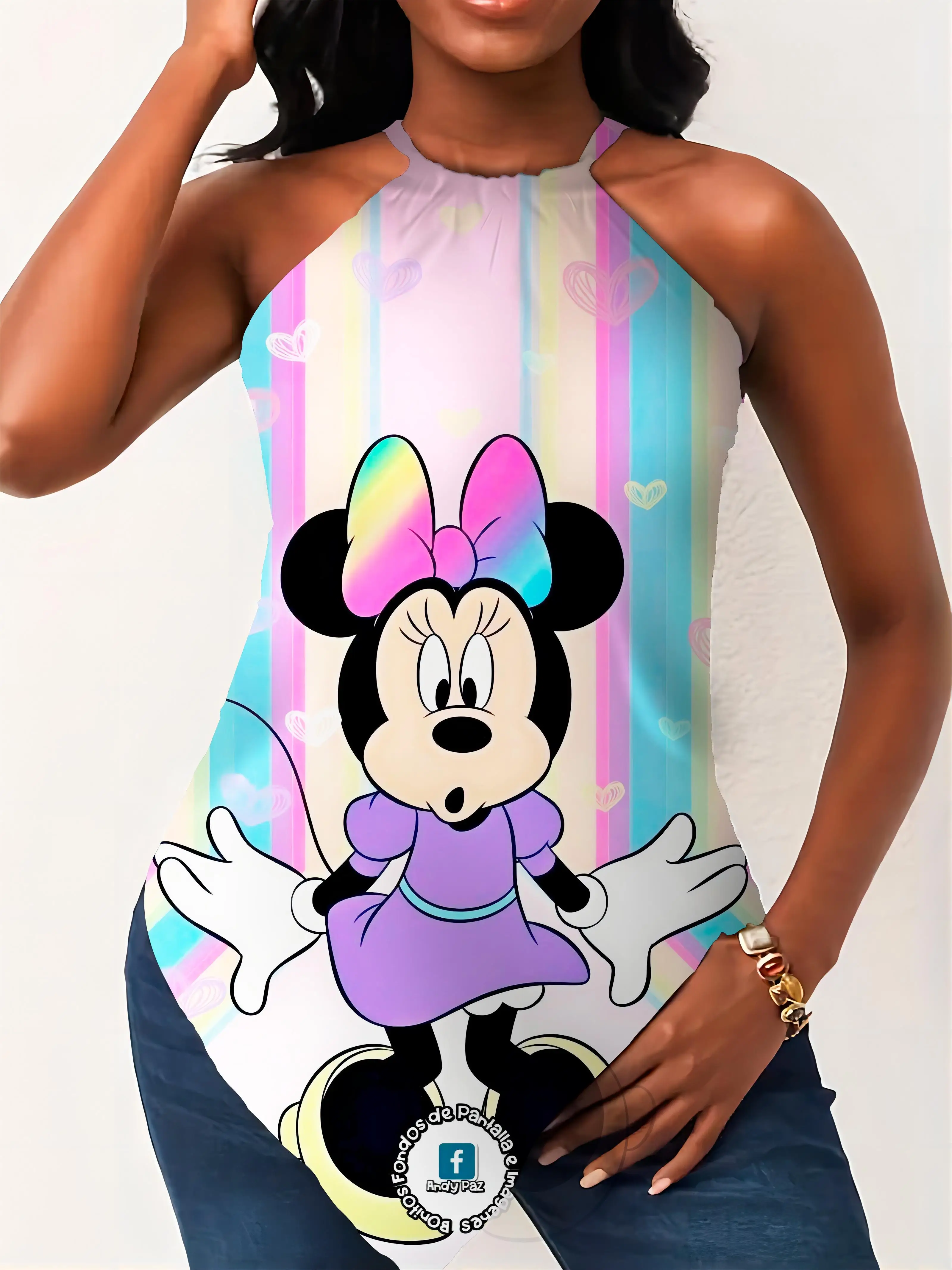 T-shirts Woman Summer 2024 Y2k Minnie Mouse Women's T-shirt Mickey Hanky Hem Disney Top Halter Crew Neck Sumer Clothes Top Neck