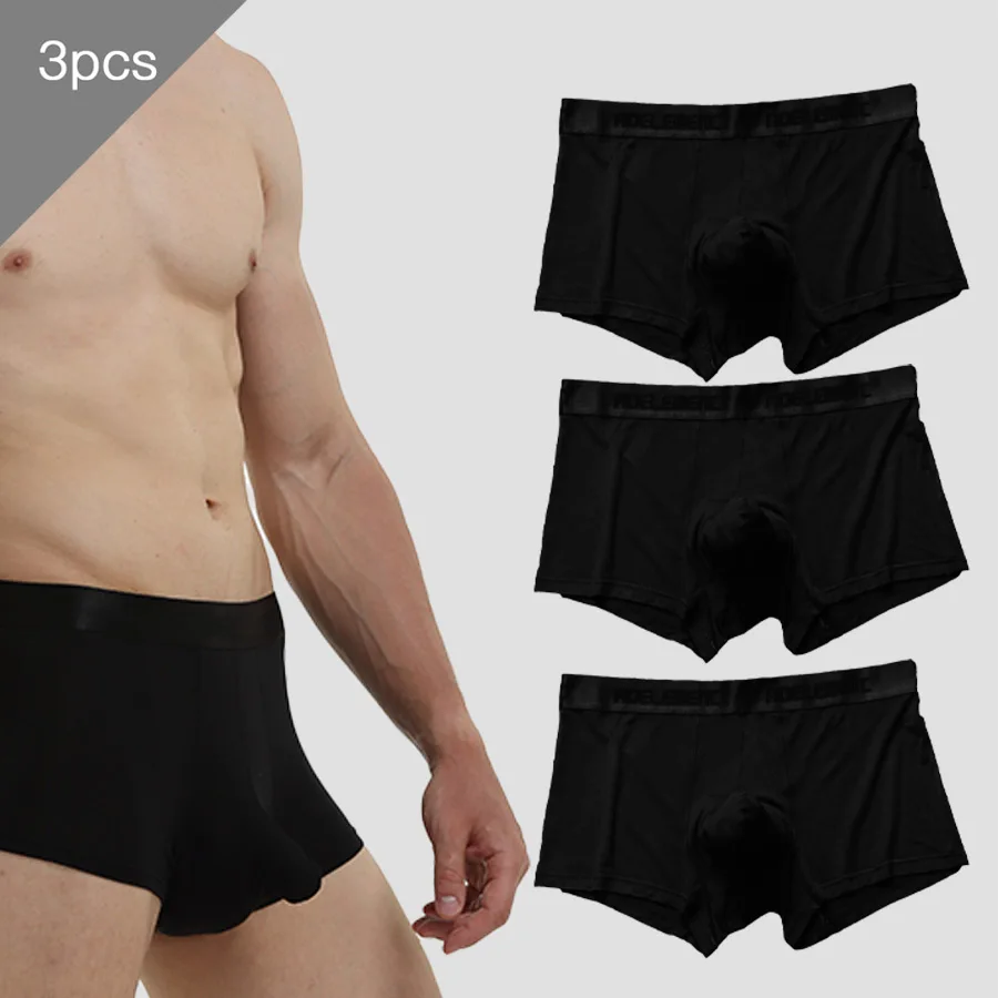 

3pc Men's shotgun split briefs mode scrotal ice silk sense men's flat briefs summer thin breathable