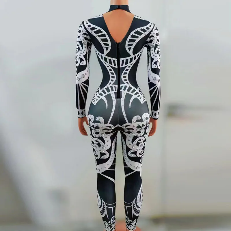 Nightclub Bar Dancewear Black Long Sleeve Bodysuit Singer Dancer Dj Ds Performance Outfit Gogo Party Show Rave Clothes  yj162