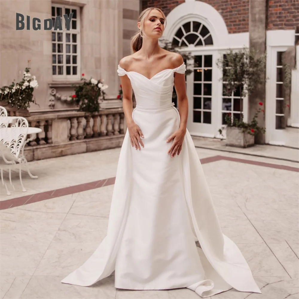 Robe de mariée sirène élégante, plissée, dos ouvert, simple, pour patients, avec train de balayage, 2024