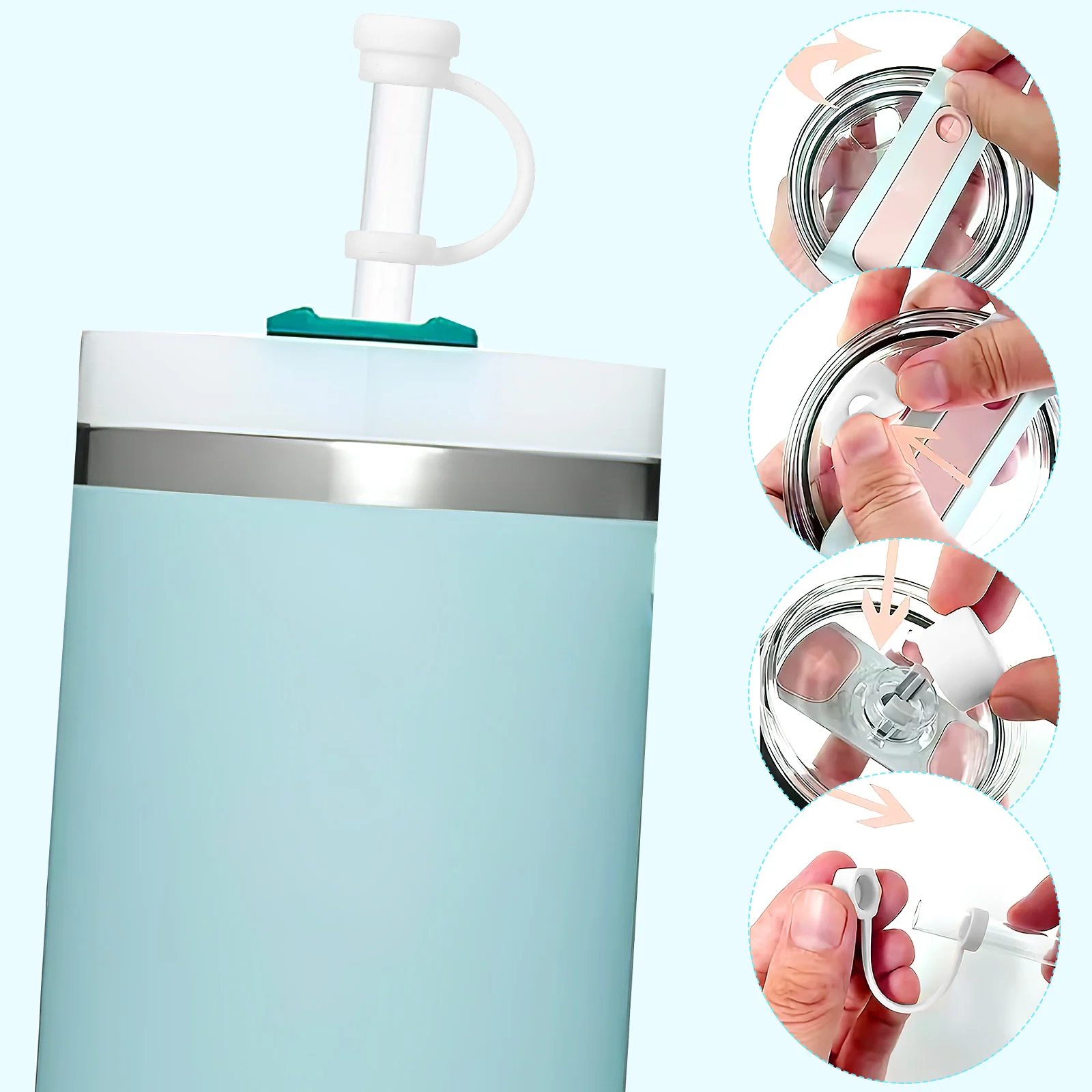 

12 Pcs Leak Proof Cup Straw Cover Spill Stopper for Tumblers White Pink Reusable Care Set Accessories