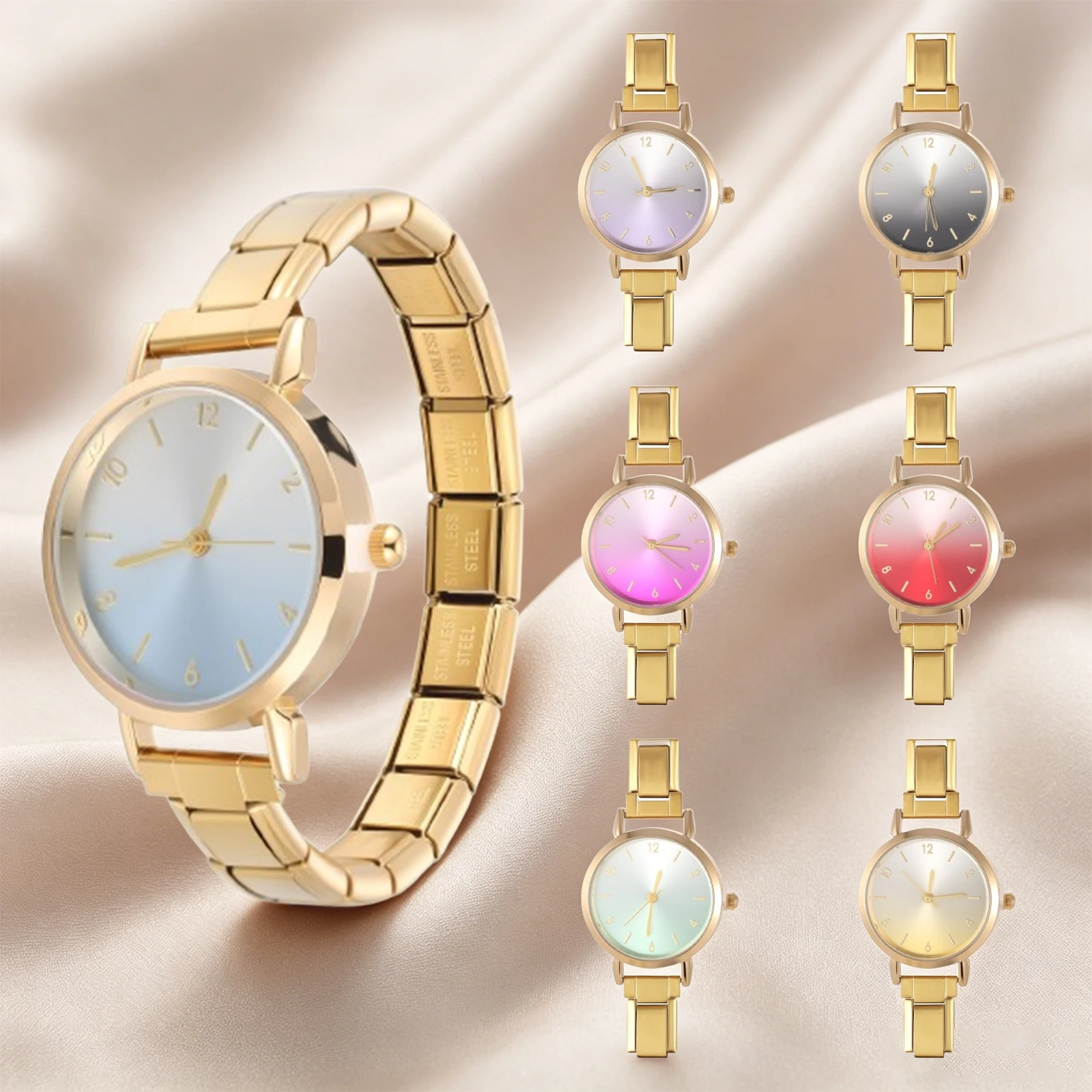 New Y2K Round Gradient Color Watch Dial High Quality Stainless Steel Watch Bracelet DIY 9MM Charm Bangle Jewelry Gifts