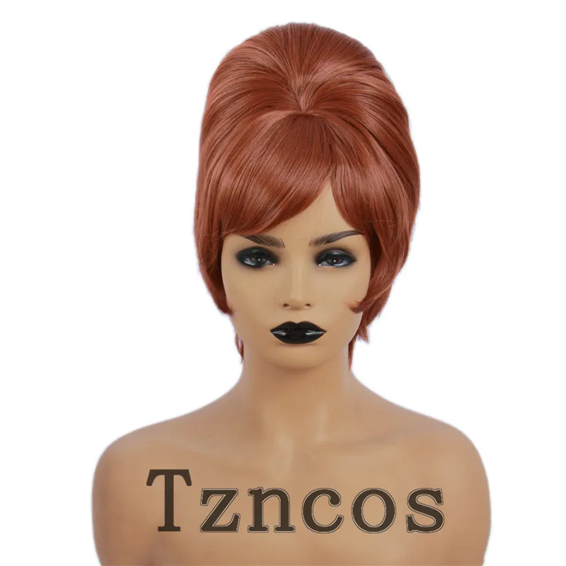 Tzncos 70s 80s Women Housewife Beehive Costume Wigs Wife Red Brown Hair