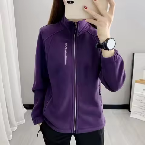 Women Fleece Jacket Women Coat Warm Stylish Women's Polar Fleece Coat with Stand Collar Zip-up Closure Pockets for Exercise