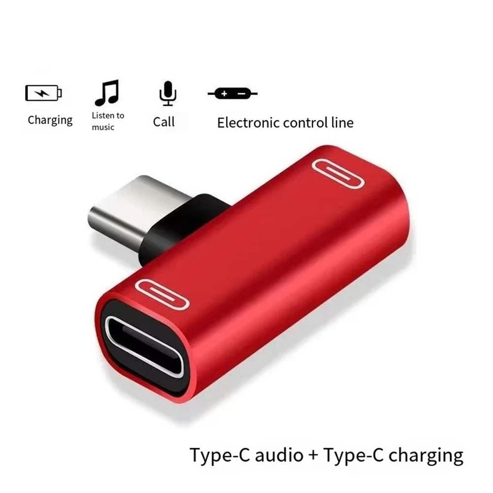 (ABDH) 3 in 1 Double Type-C Adapter Type-C Charge Cable Charger Earphone Converter for Smartphones Headphone Adapter Red