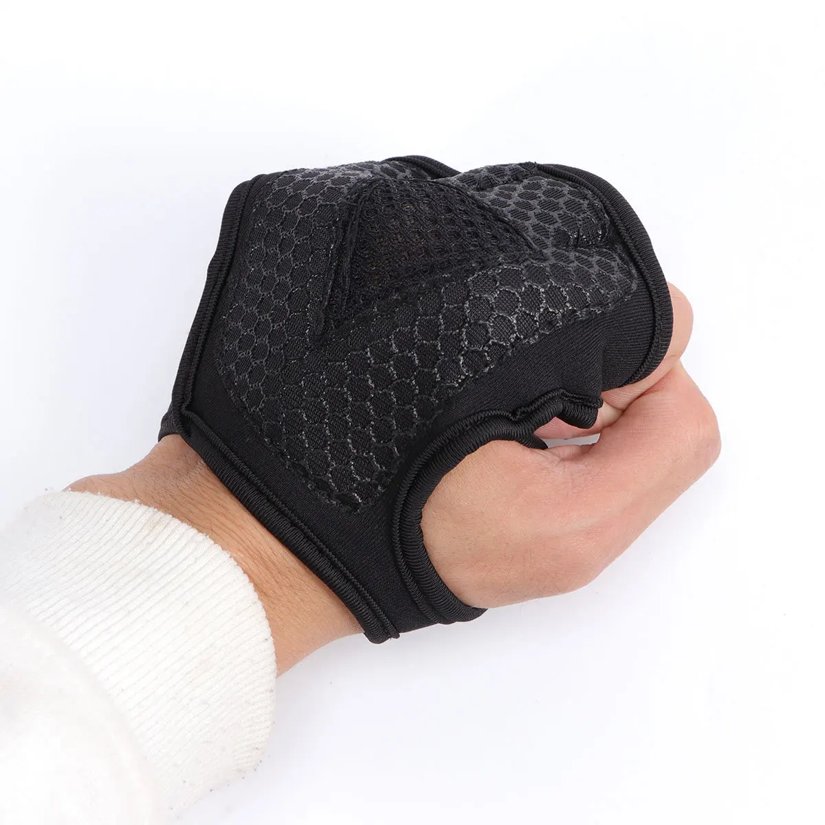 

Gym Gloves Men Women Weight Lifting Workout Gloves Non-Slip Silicone Fingerless Padded Wrist Strap Palm Protection Black Size M