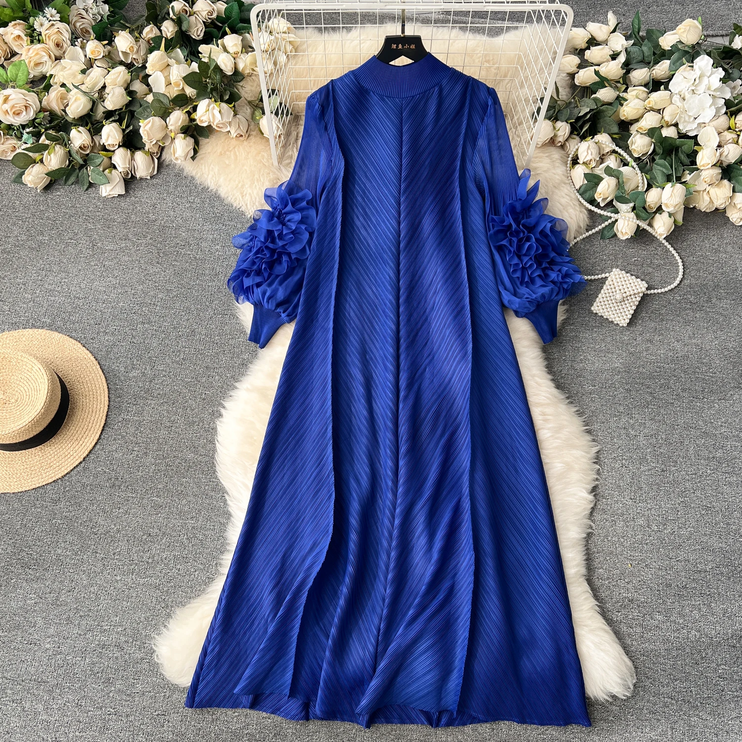 sweet pleated vintage Three-dimensional Flower loose Dress Chic Evening korean fashion Fashion Women summer dresses