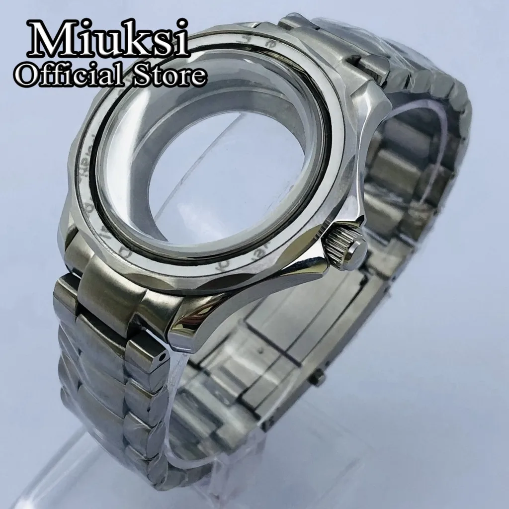 Miuksi 41mm silver sterile watch case sapphire glass fit NH35 NH36 ETA2836 Mingzhu DG2813 3804 Miyota8205 8215 821A movement