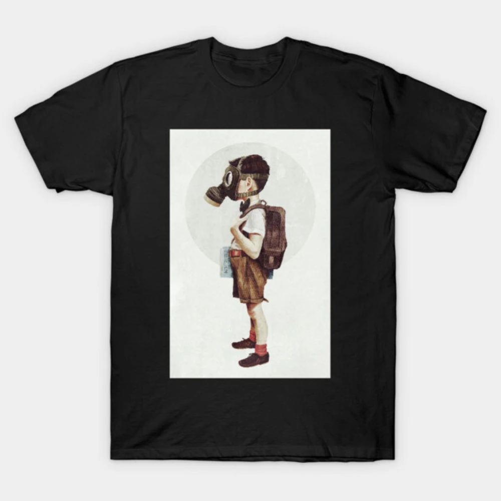 

Men Women Retro Watercolor Gas Mask Boy With Book Print Cotton Motorcycle T-shirt Surreal Art Short Sleeve Streetwear Clothes