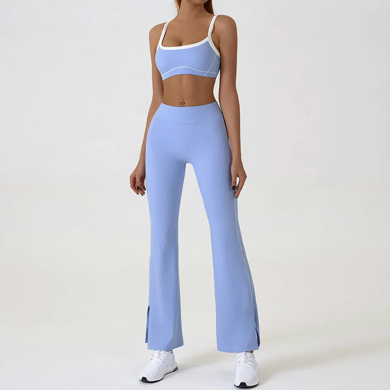 1/2 Piece Yoga Sets Women Sports Bra Suit Workout Clothing Fitness Flare Pants Gym Activewear
