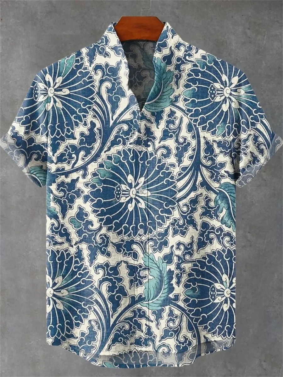 2025 new men's casual shirts, 3D printed shirts, men's linen shirts fashion print street trend