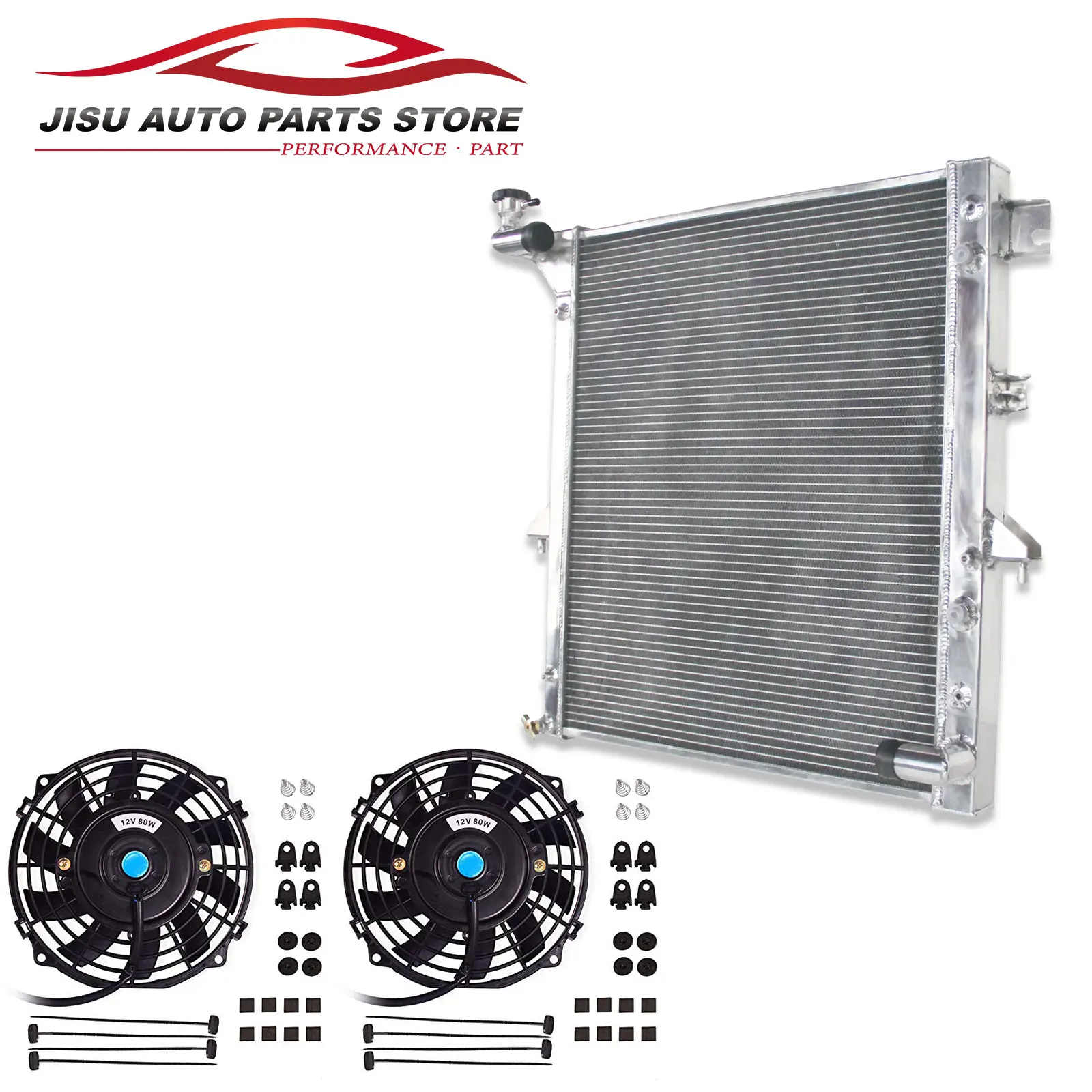 Aluminum radiator + Fans for 2005-2015 Mitsubishi L200 / Triton (KA_T, KB_T) 2.5 DI-D (KA4T) KB4T