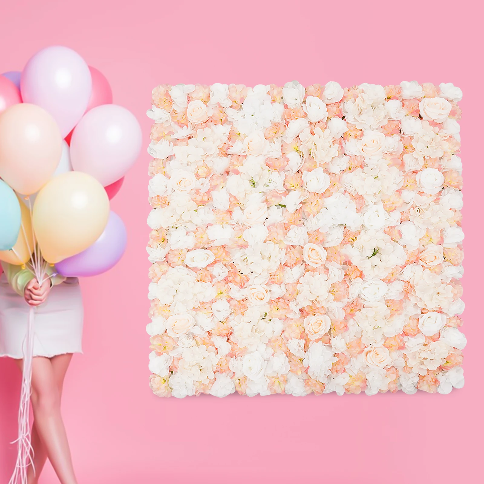 Paneles de pared de flores artificiales de 3,28x3,28 pies, tapete de pared de flores, paneles de flores de rosas de seda, fondo de pared de flores artificiales para bodas